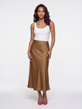 Source Unknown Warm Bronze Midi A-Line Skirt Satin Slip Skirt
